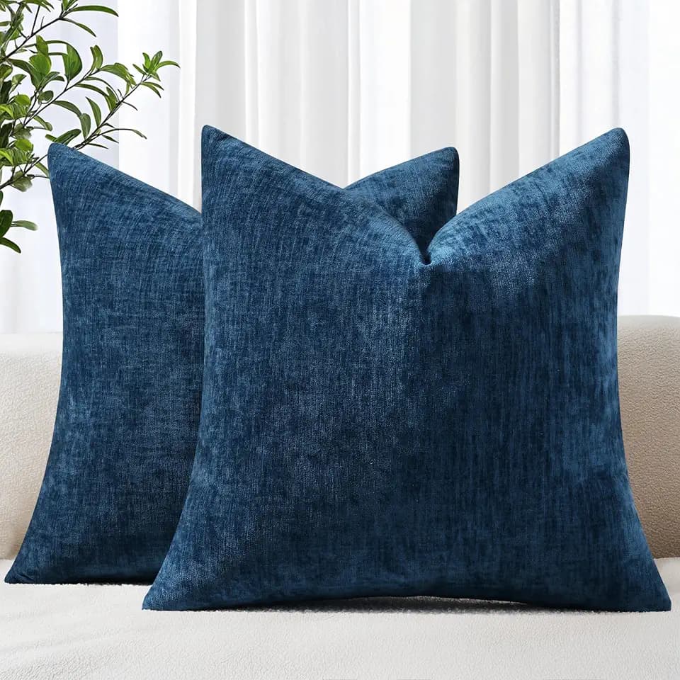 decorUhome Soft Chenille Navy Blue Throw Pillow Covers 18X18 Set of 2