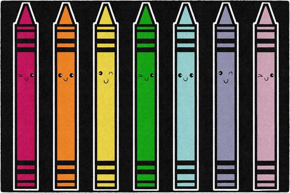 Flagship Carpets School Days Crayons Educational Area Rug for Kids Room, Children's Classroom Rug for Teaching and Playroom, 5' X 7'6"