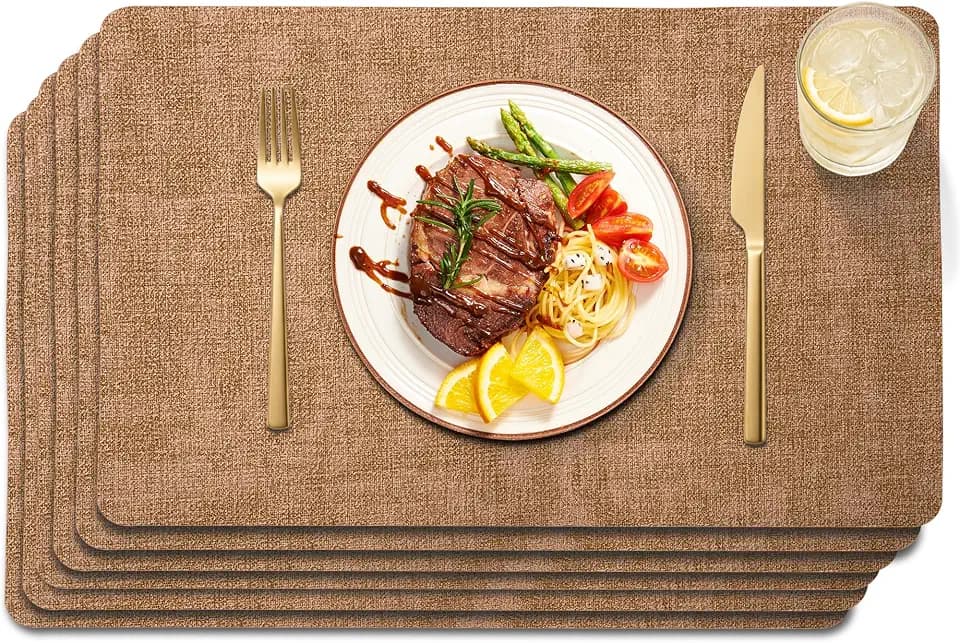 Maxpearl Faux Leather Placemats Set of 6, Easy to Clean, Brown