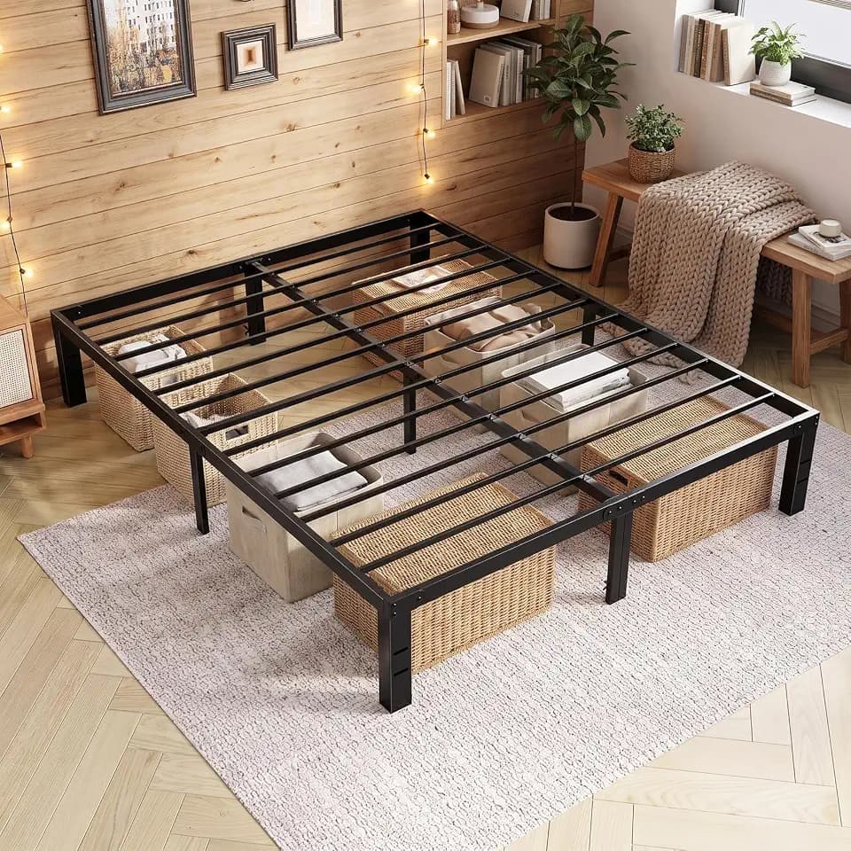 Sweetcrispy Queen Bed Frame - Heavy Duty Metal Platform Bed Frames Queen Size with Storage Space Under Frame, No Box Spring Needed, 14 Inches, Sturdy Steel Slat Support