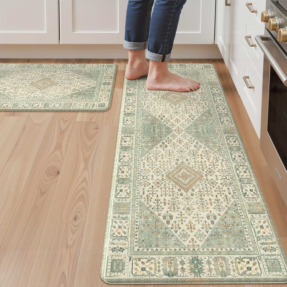 GENIMO Anti Fatigue Kitchen Mats for Floor 2PCS, Standing Rugs,MintGreen