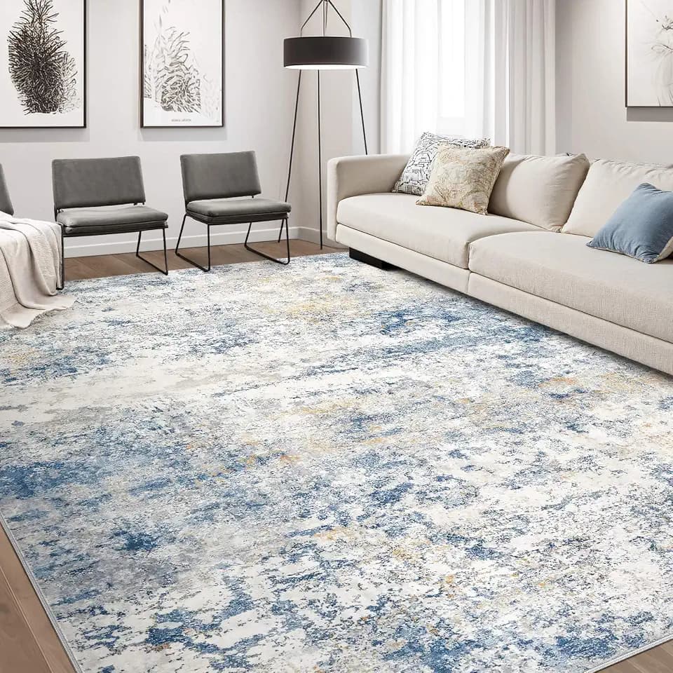 DMOYEST Area Rug Living Room Rugs - 10x14 Abstract Large Soft Indoor Washable Rug Neutral Modern Low Pile Carpet for Bedroom Dining Room Farmhouse Home Office - Blue