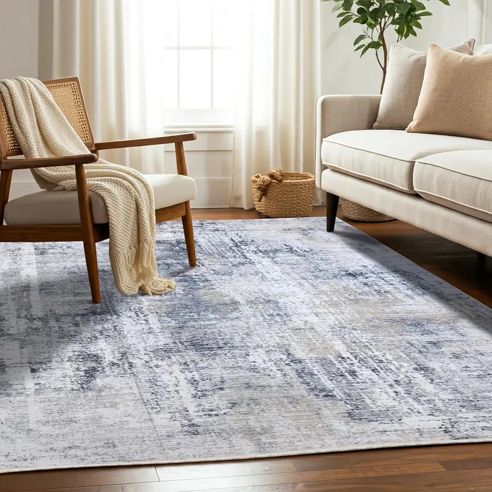 Delara Machine Washable Area Rug, Soft & Durable, Non-Slip, Stain Resistant Rug for Bedroom, Living Room, Dining Room, High Traffic Areas. (Grey/Beige, 6' X 9')