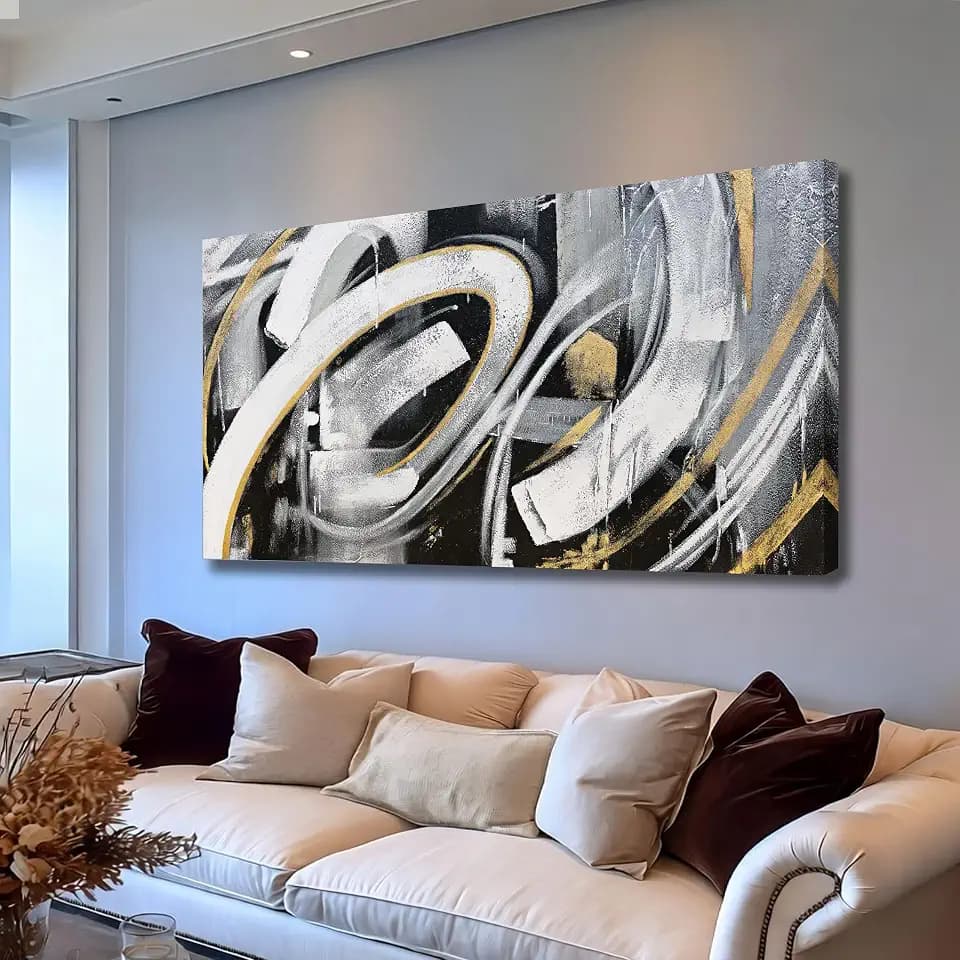 JBD JIETUAN Large Abstract Canvas Wall art Gold and Black wall Decor for Living Room Modern Canvas Painting Aesthetic Artwork Dining Room Kitchen Office Home Decor 29x58 Inches