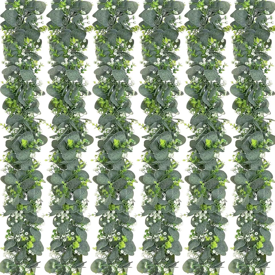 Dolicer 6 Packs 6FT Artificial Eucalyptus Garland Faux Greenery Garland