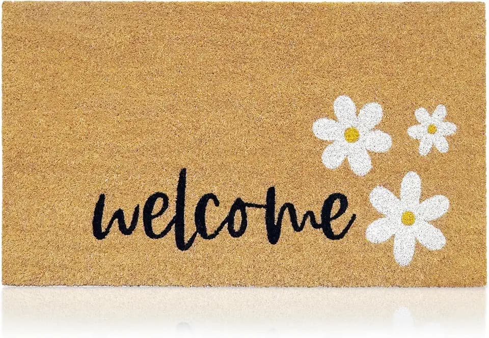 Coir Welcome Mat, Non-Slip, Welcome Daisies, 17 x 29 in