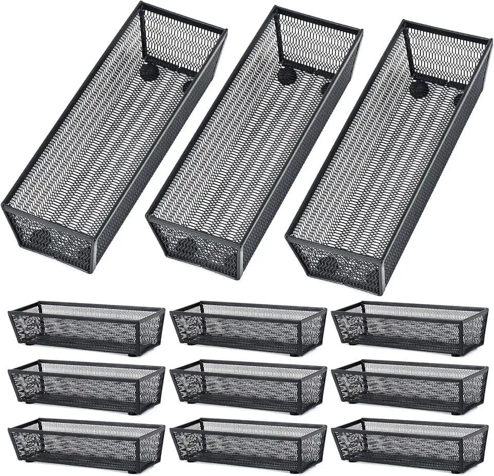 Neudeco Silverware Organizer, Black, 9 x 3 x 2 inch, Pack of 12