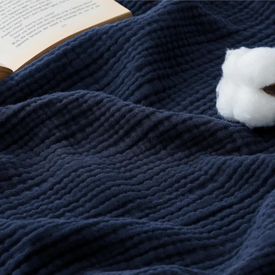 Bedsure 100% Cotton Muslin Blankets for Adults, Large Throw, Navy Blue
