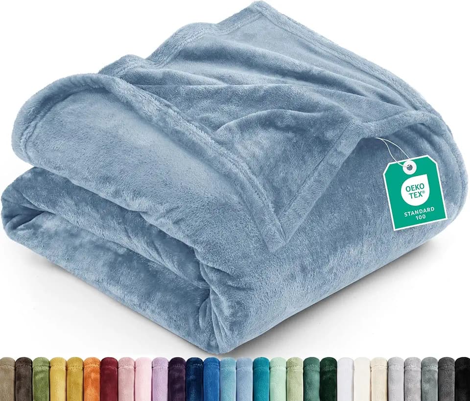 Utopia Bedding Soft Fleece Bed Blanket Twin Size Stone Blue (60x80 Inch)