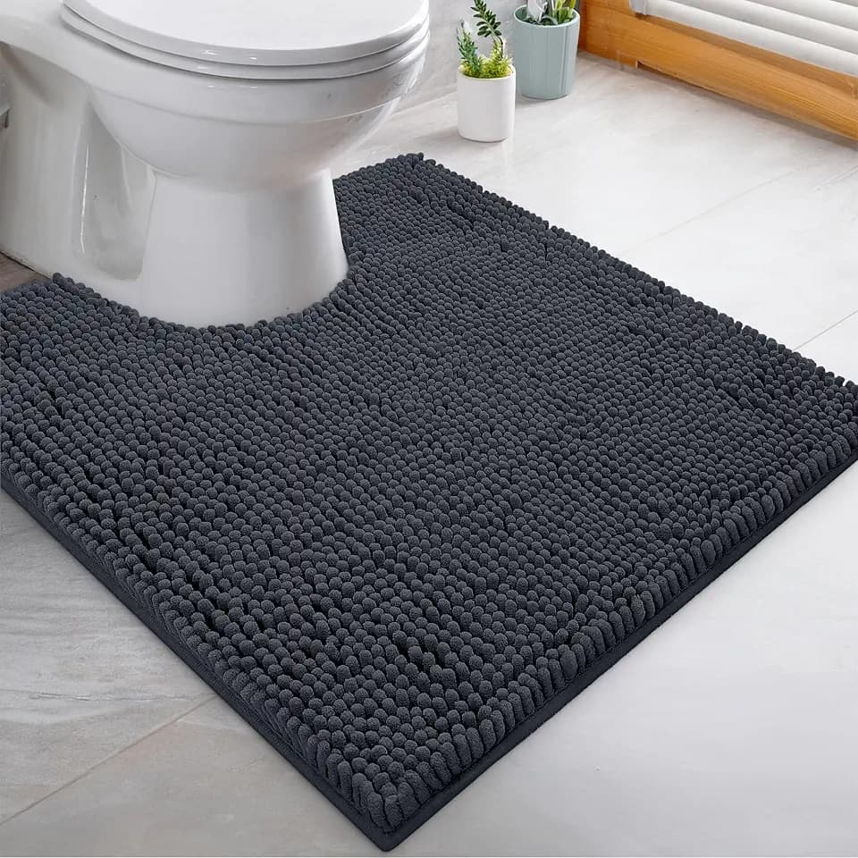 LuxUrux Bath Mat-Extra-Soft Plush Bath Shower Bathroom Rug,1'' Chenille Microfiber Material, Super Absorbent Bath Rug. Machine Wash & Dry (20 x 20 inch, Charcoal)