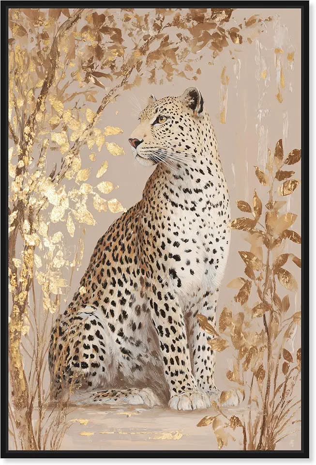 Golden Leopard I Framed Canvas Print Golden Boho Wall Art by Art Remedy, Black Frame, 30 x 45