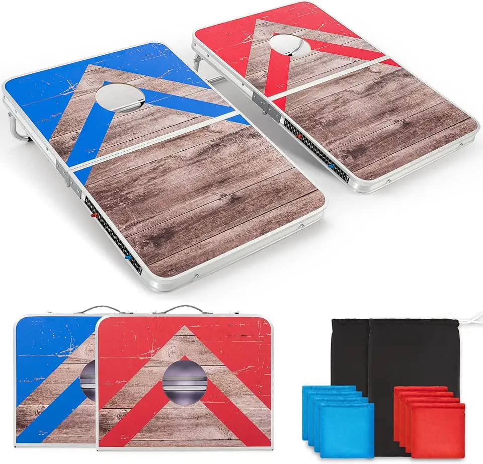 ropoda Cornhole Board Set with Score Sheet, 4×2/3×2 FT Regulation Size Corn Hole Games for Adults with Lightweight Aluminum Alloy Edging, Yard/Outdoor/Backyard Games