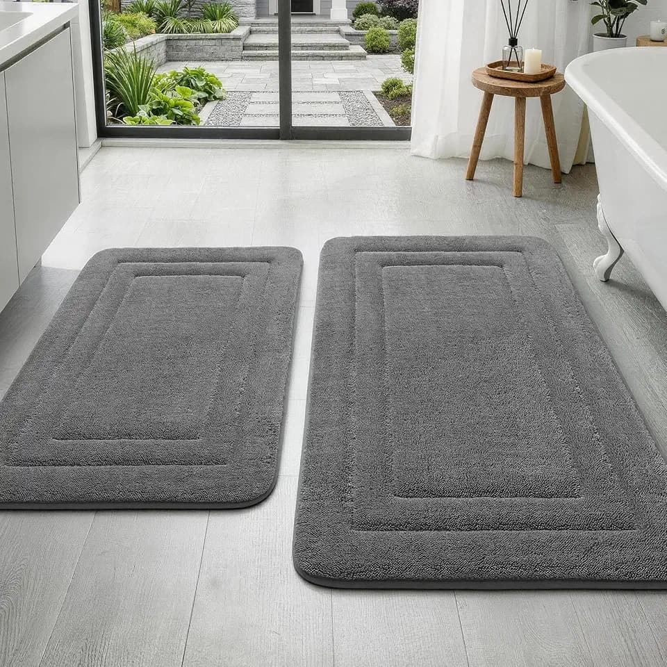 YIHOUSE 2-Piece Towel-Like Memory Foam Bathroom Rug Set, Dark Grey