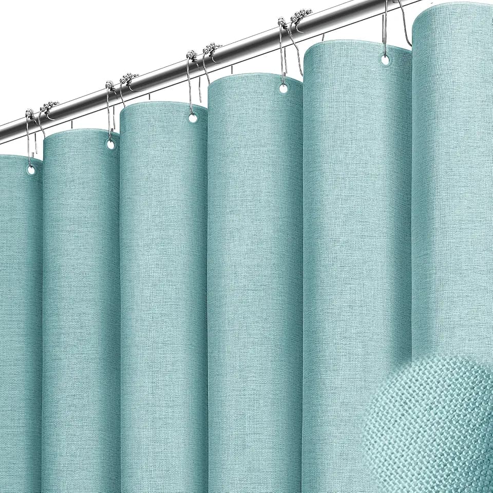 BTTN Teal Linen Textured Waterproof Fabric Shower Curtain, 72x72, Turquoise