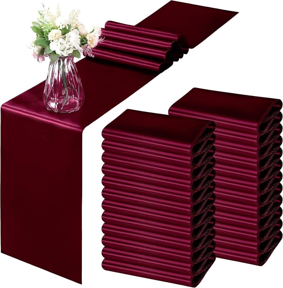 Horbaunal 12 Pack Burgundy Satin Table Runner 12 x 108 Inch