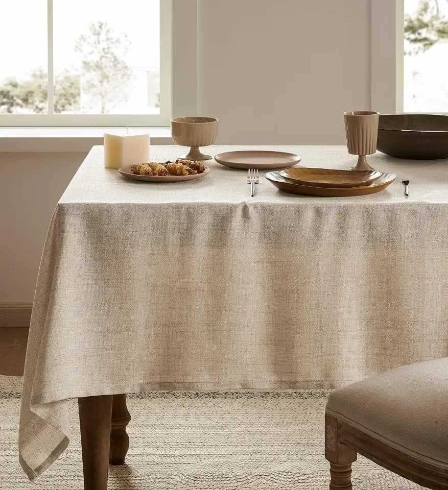 Farmhouse Linen Square Tablecloth, Natural 60x60 Inch