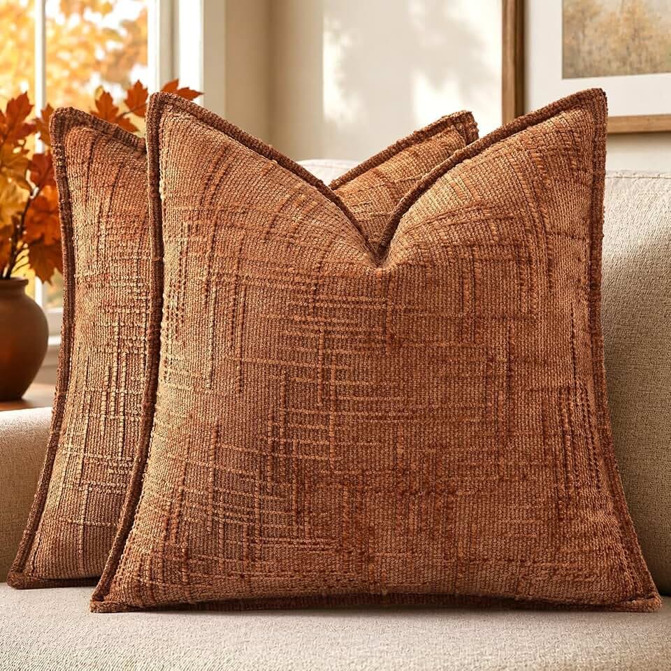 decorUhome Chenille Decorative Throw Pillow Covers 18x18 Set of 2, Rust
