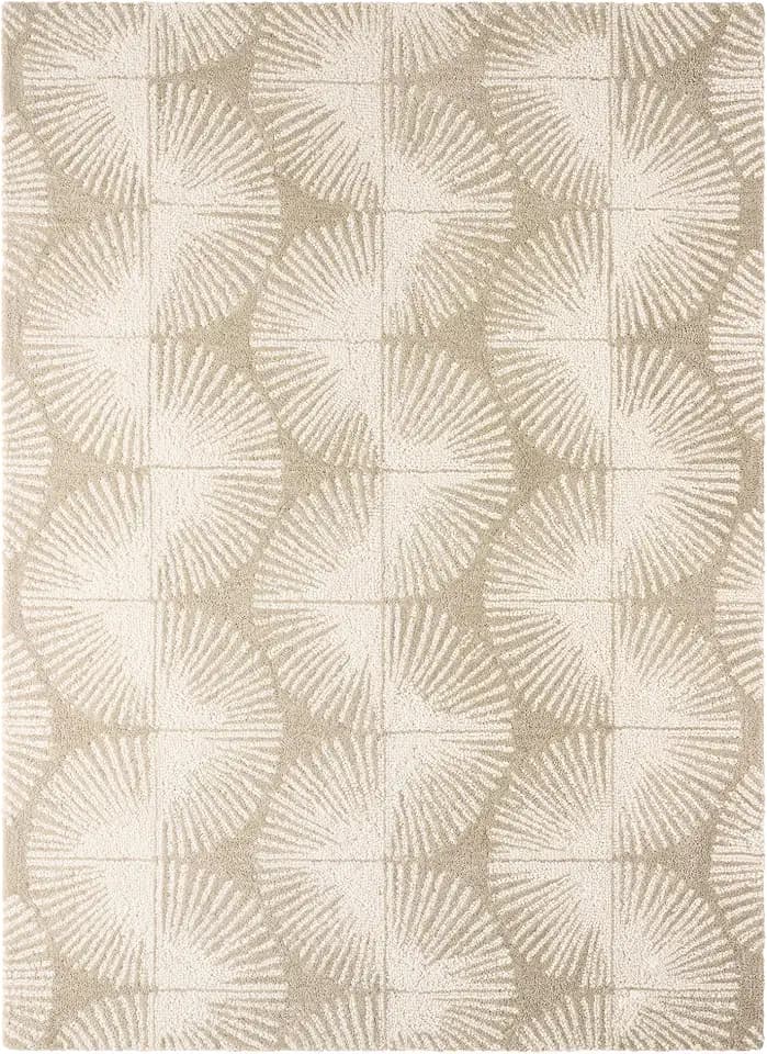 Nicole Miller New York Kendall Fluted Geo Handcrafted Area Rug, 100% Wool Rug, Taupe, 5'x7’
