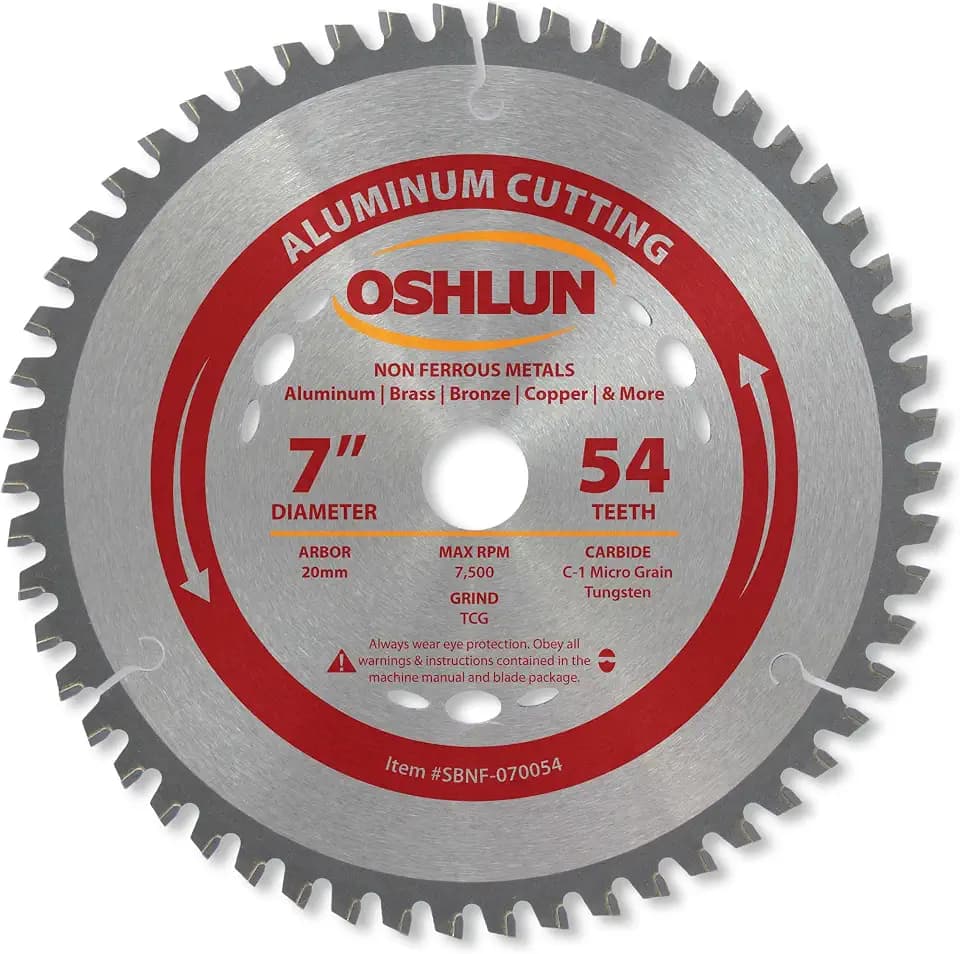 Oshlun SBNF-070054 7-Inch 54 Tooth TCG Saw Blade with 20mm Arbor for Aluminum and Non Ferrous Metals