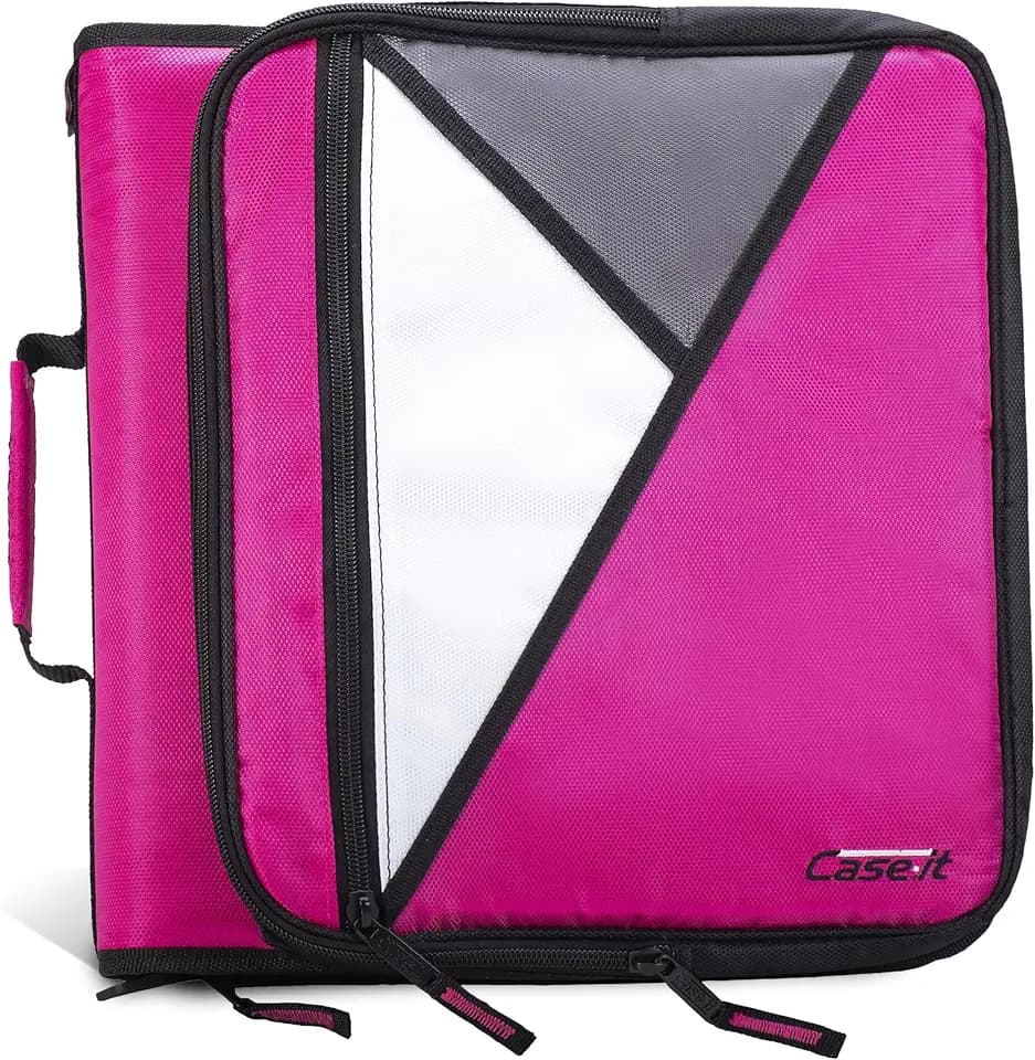 Case-it School Zipper Binder | 2-Inch O-Rings | 350-Sheet | LT-007 Magenta