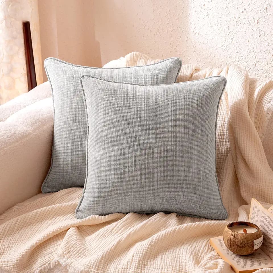 Amazon Basics Faux Linen Throw Pillow Covers with Hidden Zipper Closure, 16 × 16in, Light Gray, Pack of 2