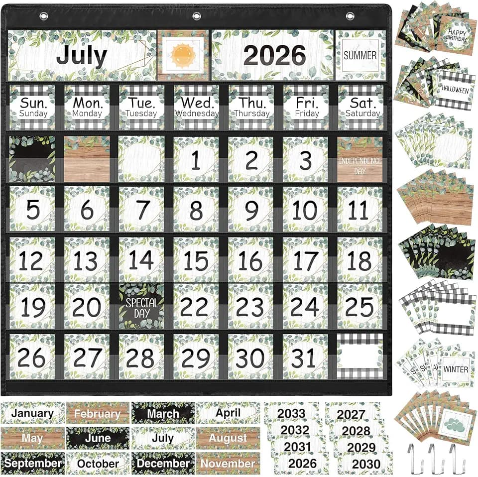 Fulmoon Eucalyptus Classroom Calendar Pocket Chart Set Calendar Decorations