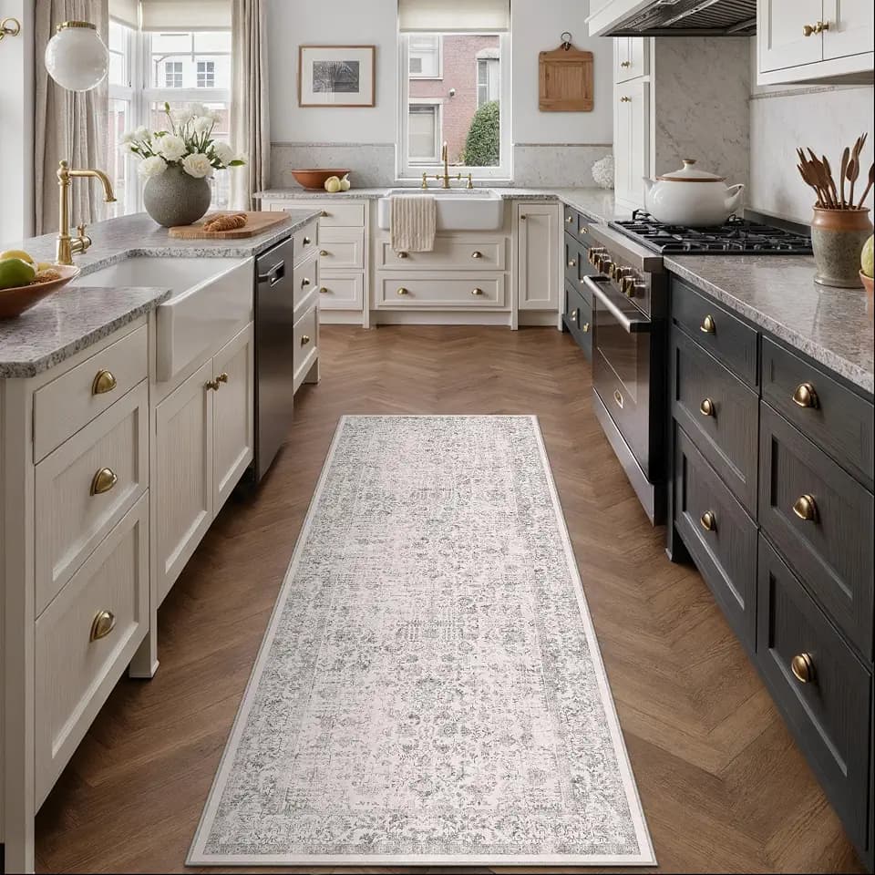 PureCozy Gray Runner Rug 2x5 Vintage Floral
