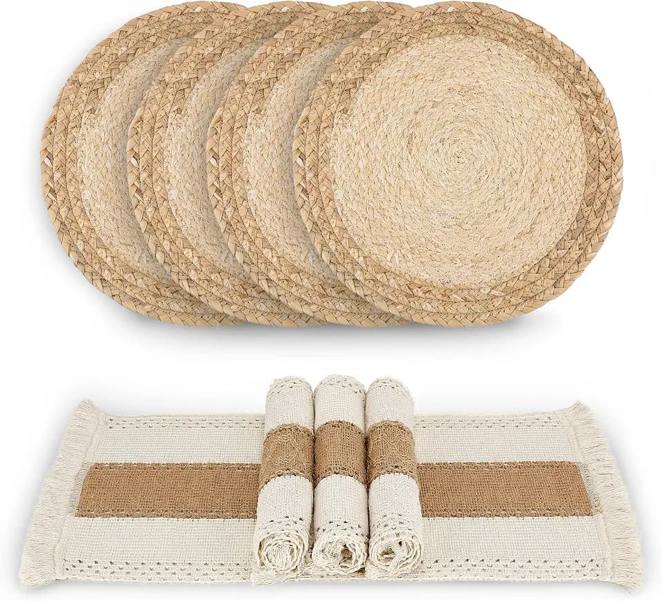 Placemats Set of 4 with 4 PCs Round Placemats and 4 PCs Table Mats