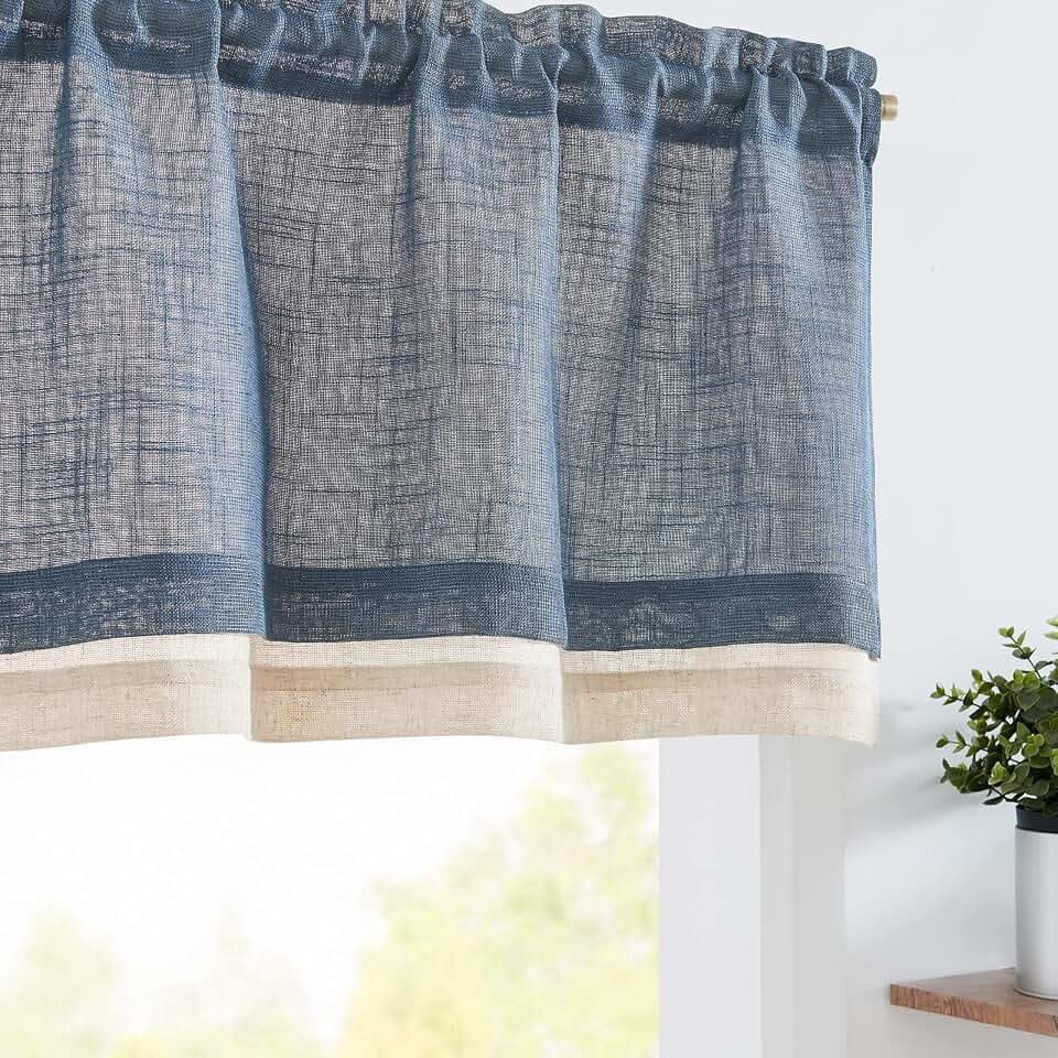 jinchan Kitchen Valance Curtain Double Layers, 50x16, 1 Panel, Blue Gray
