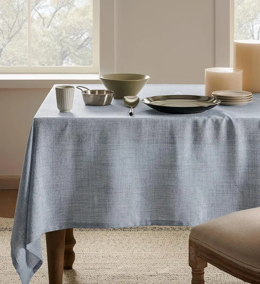 Farmhouse Linen Rectangular Tablecloth, Light Blue 60x84 Inch