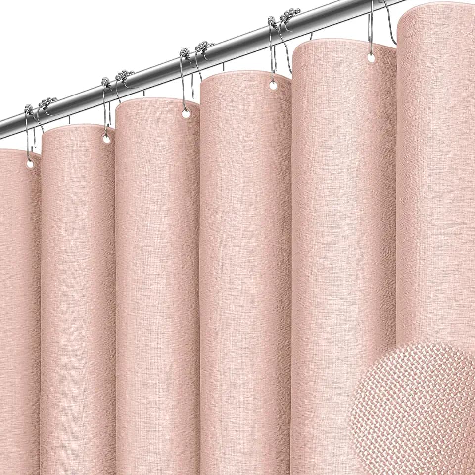 BTTN Blush Pink Linen Textured Waterproof Fabric Shower Curtain Set, 72x72