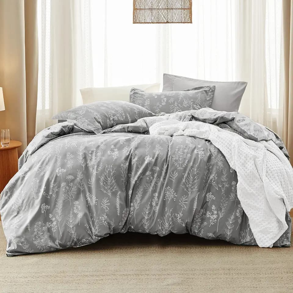 Bedsure Floral Comforter Set Cute Bedding Set Queen Reversible Grey