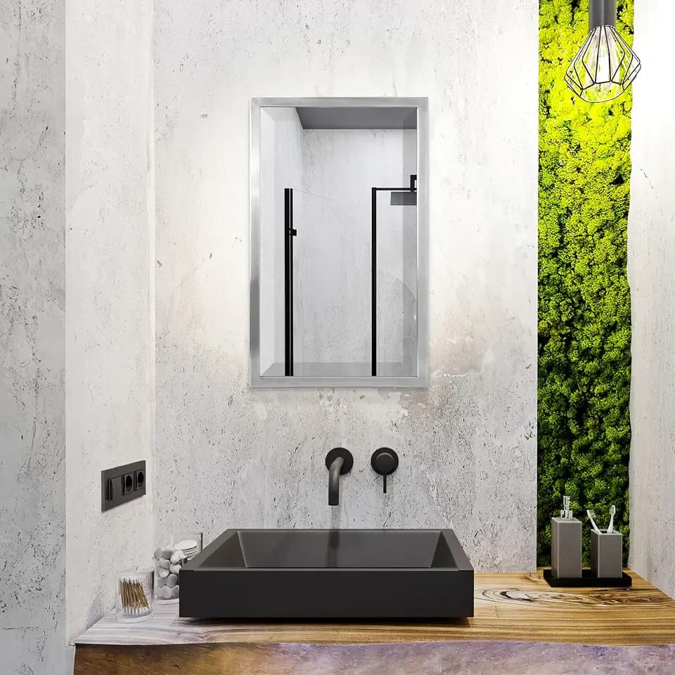 Head West Brushed Nickel Stainless Steel Metal Framed Mirror for Bathroom Vanity – Decorative Rectangular Bathroom Mirror for Over Sink, Bedroom & Living Room, 13"x25.5"