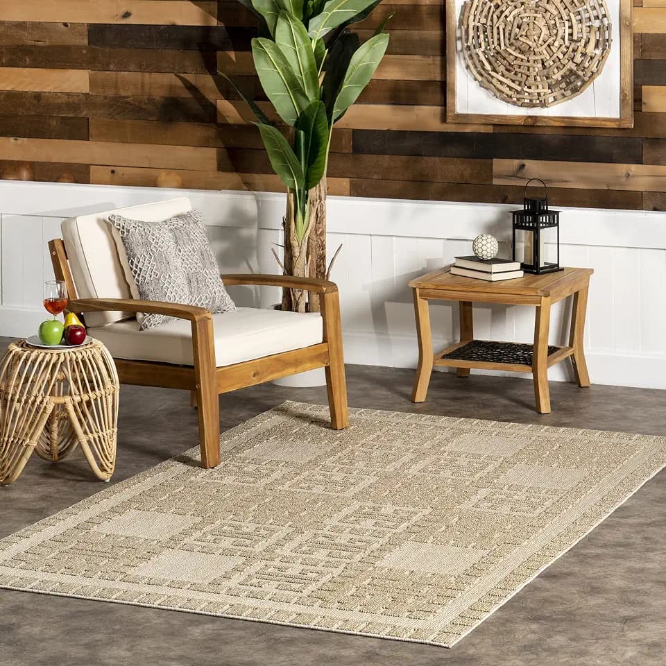 nuLOOM Valorie Geometric 3x5 Indoor/Outdoor Accent Rug for Living Room Patio Deck Front Porch Entryway Kitchen, Beige/Ivory