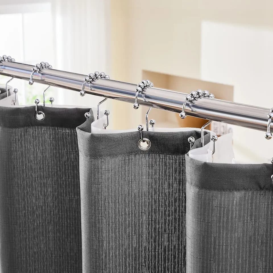 Grey Shower Curtain and Liner, 3 in 1 Shower Curtain Set with 12 Double Sided Shower Curtain Hooks, Cloth Shower Curtains for Bathroom,Waterproof, 72" W*72" H