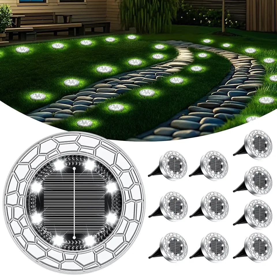 10 Stück Solar Bodenleuchten Aussen 8 LEDs Solarleuchte für Garten Wasserdicht Solar Außenleuchte Kaltweiß Edelstahl Kunststoff Solarlampe für Außen Garten Rasen Auffahrt Gehweg Patio Hof Terrasse