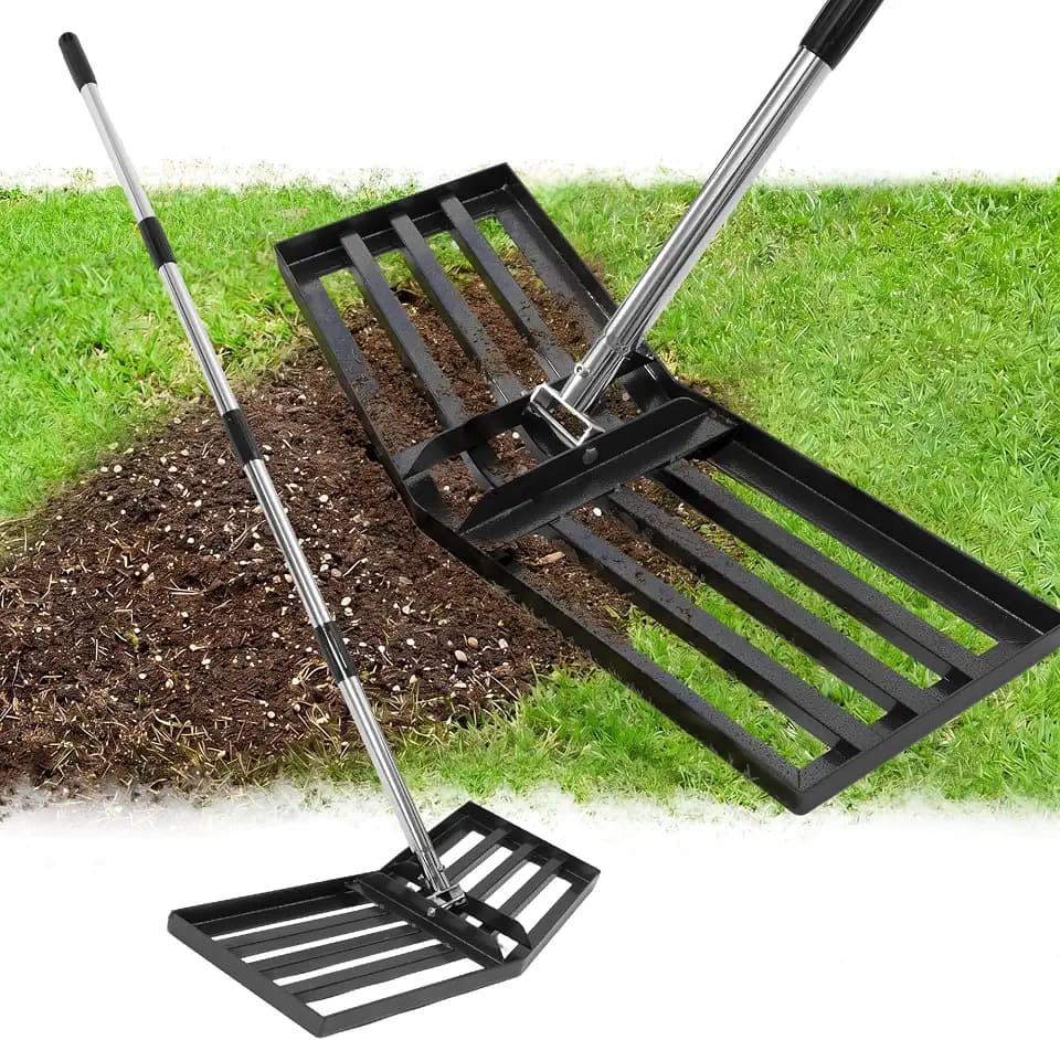 36" x 10" Lawn Leveling Rake, Angled Design Yard Leveler Rake