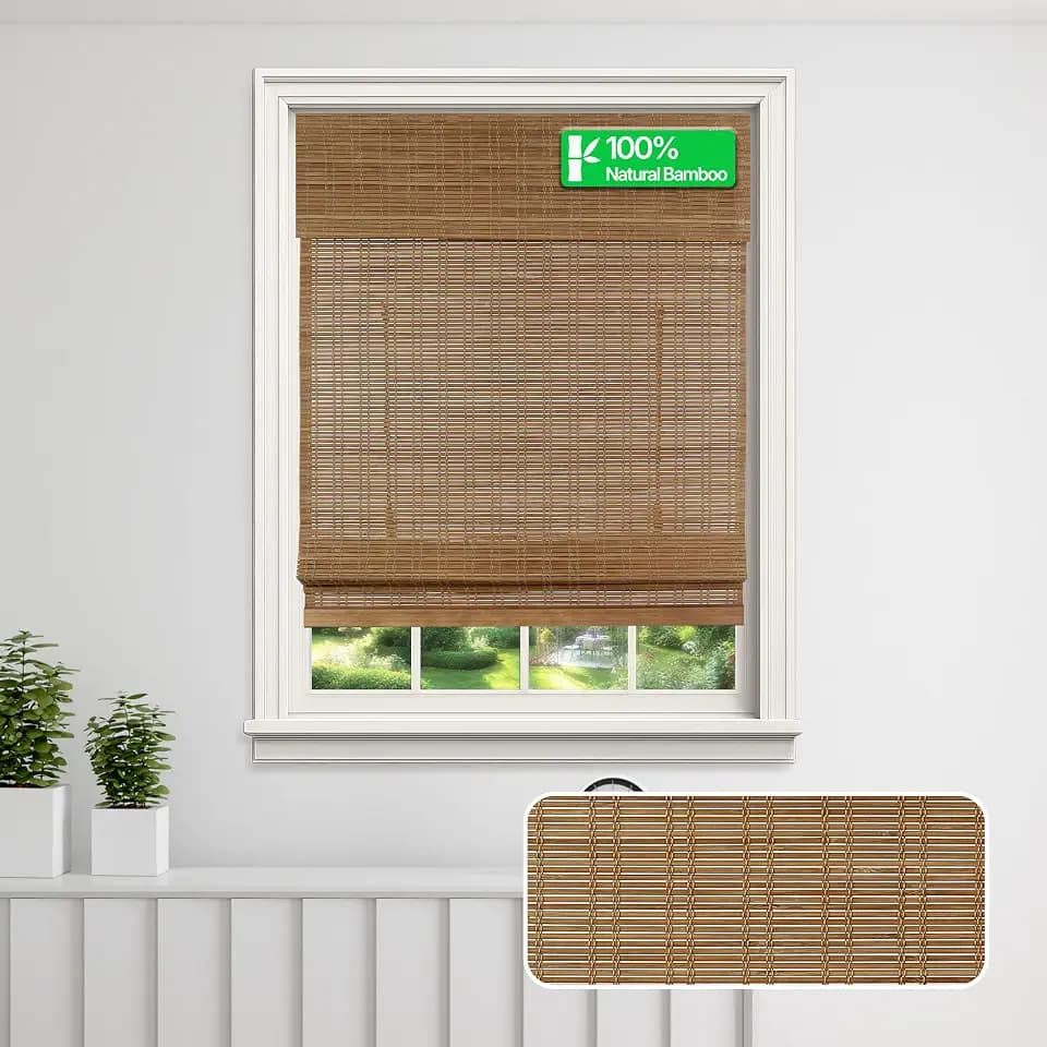Calyx Interiors Bamboo Roman Shades w Valance 32" W x 64" H Ceylon Chestnut