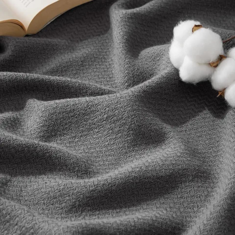 Bedsure 100% Cotton Blanket, Herringbone Weave, Twin-XL, Dark Grey