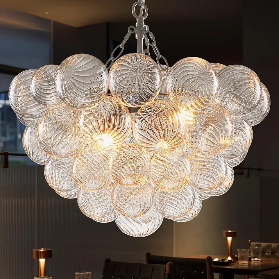 Bubble Glass Chandelier Pendant Light 20" 4-Light Nickel and Clear