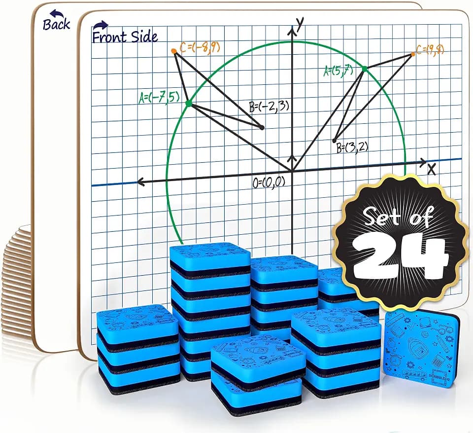 SCRIBBLEDO 24 Pack XY Axis Coordinate Graph Lap Boards 9x12 with 24 Erasers