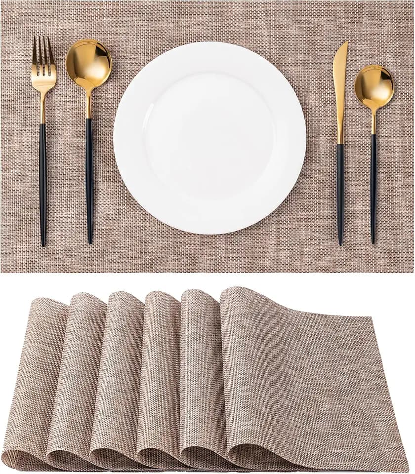 Placemats Set of 6 Washable Indoor(Khaki)