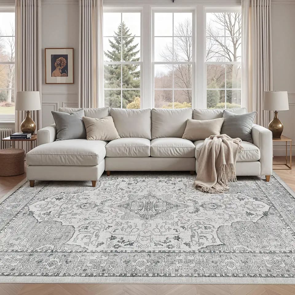 cotiled Vintage Washable Area Rug 5x7 Non Slip Rugs for Living Room Grey