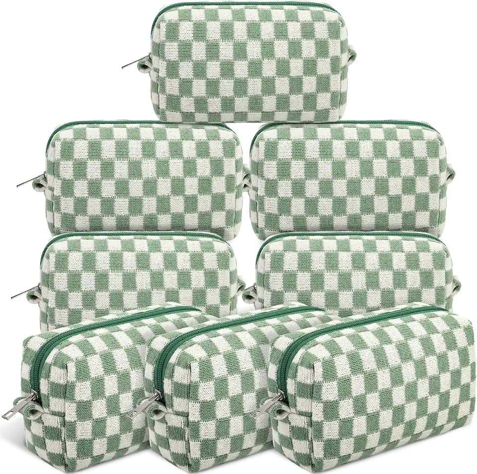 Gilprop 8 Pcs Checkered Makeup Bag Small Cosmetic Pouch Bulk,Green