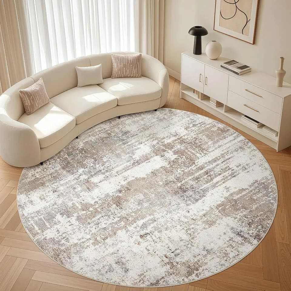 LOONGRUG Round Rug 10x10 Washable Circle Large Neutral Modern Rugs Brown