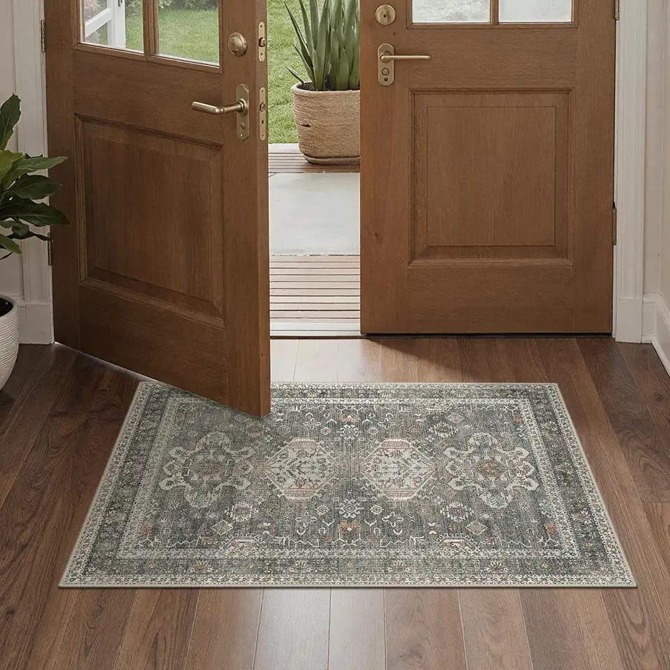 Bavni 2x4 Rug Runner, Washable Non Slip for Entryway, Grey