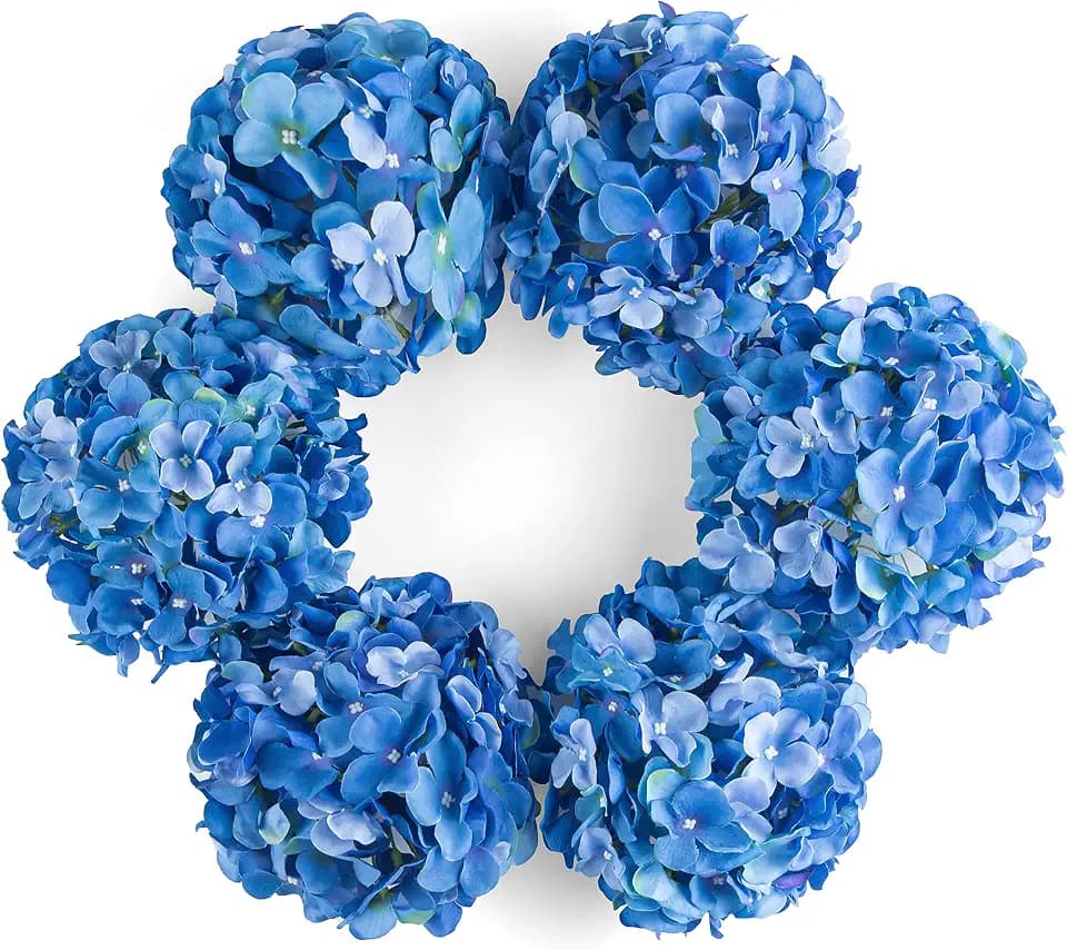 DuHouse Artificial Silk Hydrangea Flower Heads Fake Hydrangeas 6Pcs