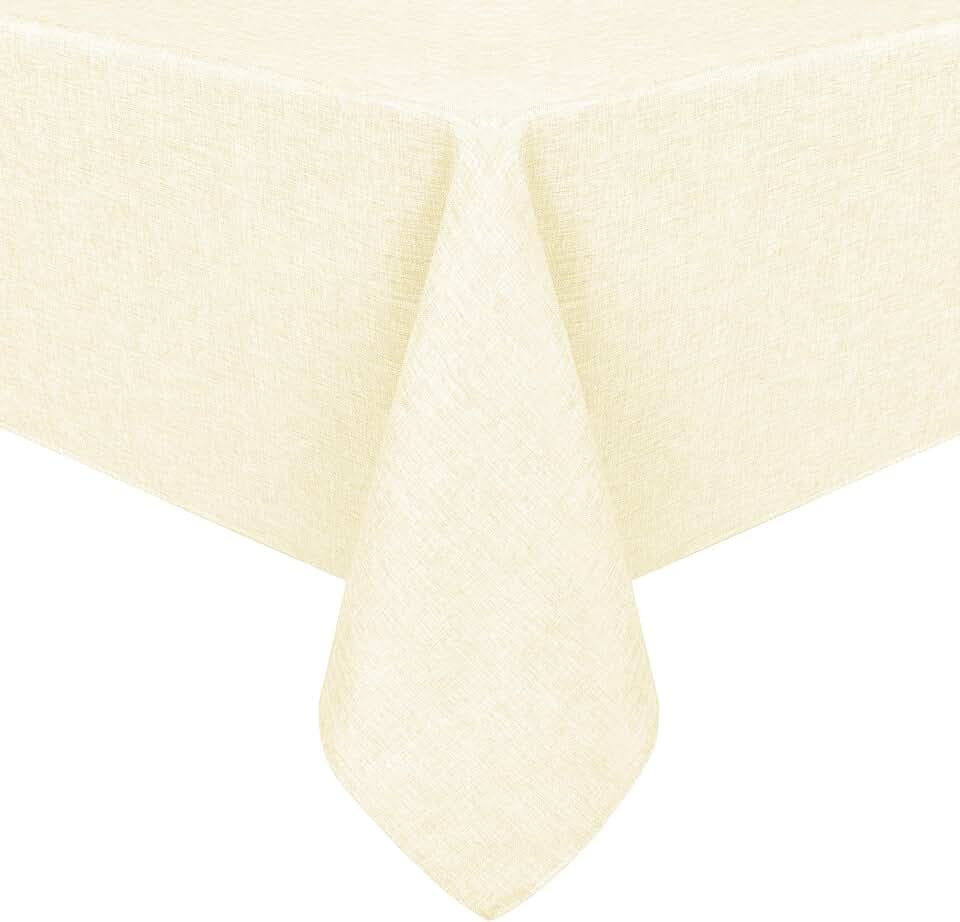 Hiasan 54 x 54 Inch Faux Linen Square Tablecloth, Champagne