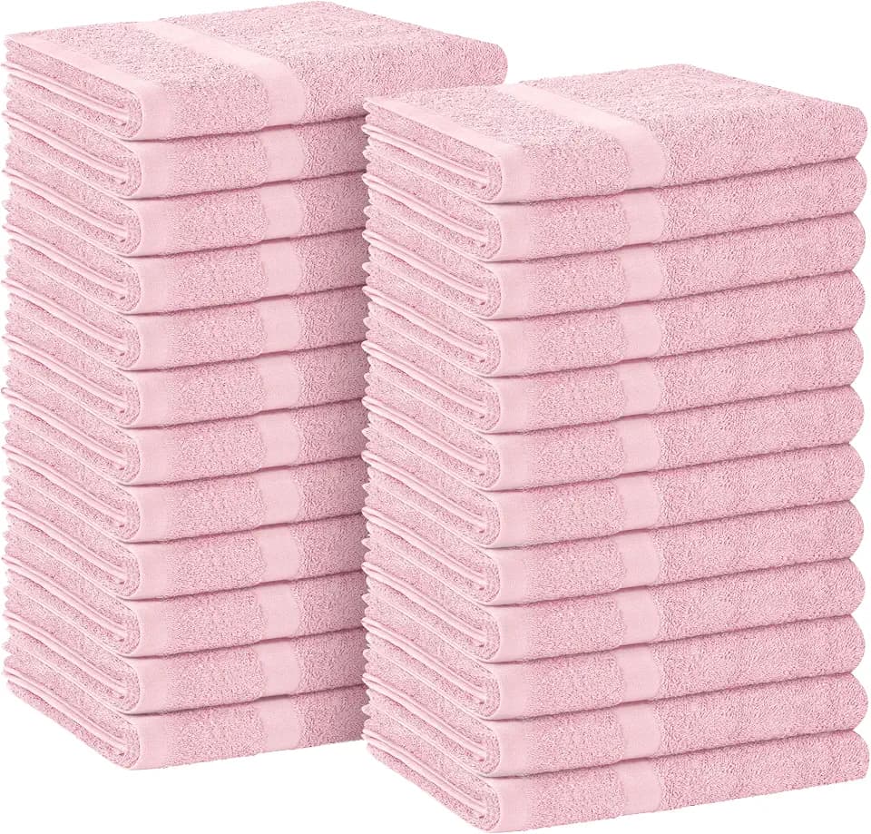 Avalon Towels Salon Towel - Pink Hand Towels Bulk Pack of 24 - 100% Cotton Absorbent Spa, Facial & Gym Towel for Working Out - 16x27 Inches (Not Bleach Proof)