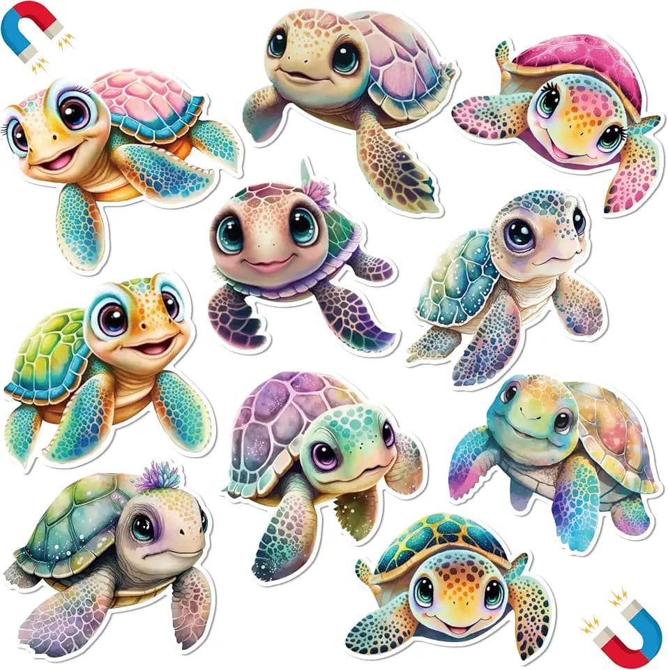 JAPBOR Cruise Door Decorations Magnetic - 10PCS Sea Turtle Cruise Magnet, Ocean Turtles Car Ship Cabin Refrigerator Magnets Decal, Sea Animal Fridge Magnetic Stickers for Home Kitchen Cabinet Decor